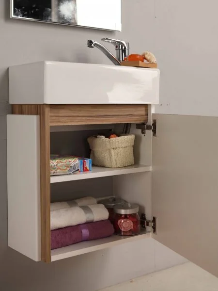 Тумба с раковиной подвесная Акватон Эклипс М 1A172801EK49 46 см белая глянцевая/эбони светлый - фото 4