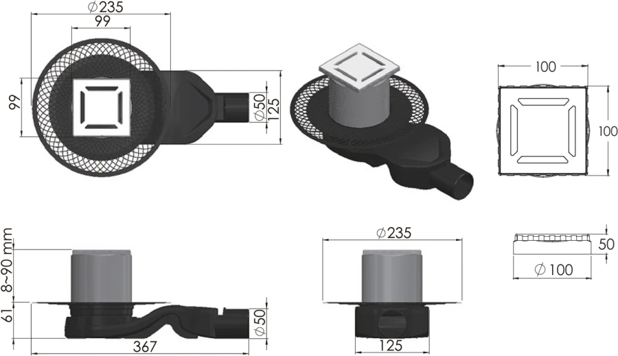 Душевой трап BERGES PLATZ Norma 10 см хром матовый, в наличии - фото 7