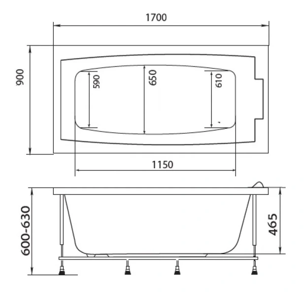 Ванна акриловая 1MarKa Aelita 01аэ1790 170 x 90 см, белый - фото 4