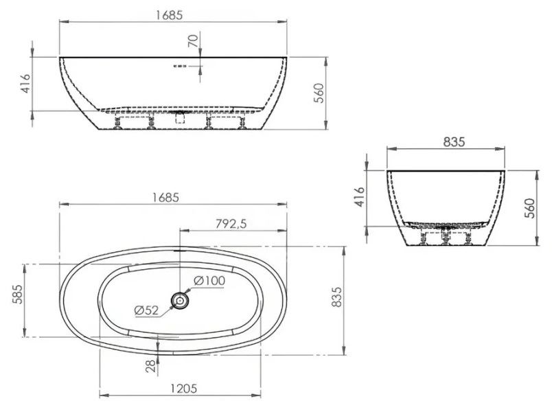 Ванна акриловая Artemis Leonia 170 x 85 см, отдельностоящая, белый глянцевый, 1.05.413.147.01.1.28 - фото 2