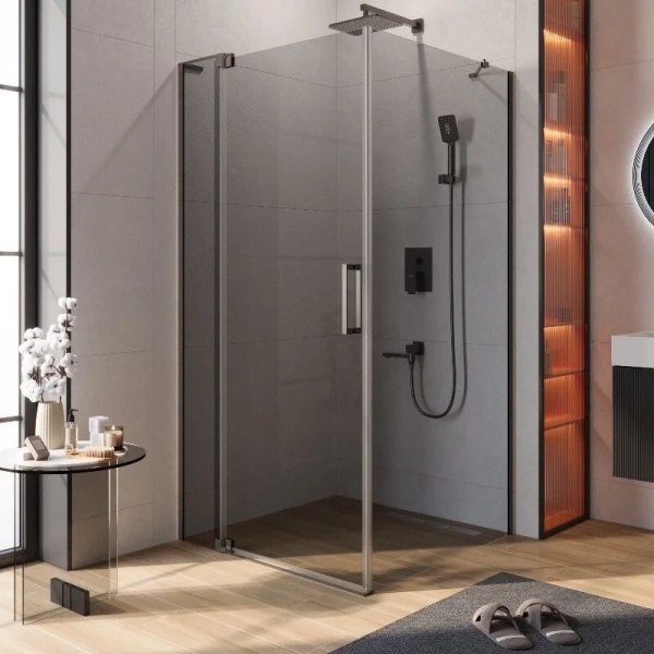 Душевой уголок Cezares Slider 110х100 см стекло серое профиль оружейная сталь - фото 1