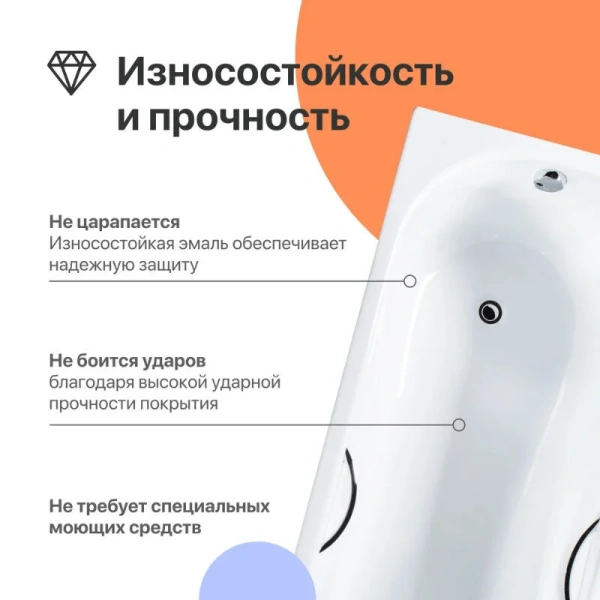 Чугунная ванна Diwo Ярославль, 150 x 75 см, с ножками, с ручками, цвет белый, DY0014/D0017/D0018, в наличии - фото 10