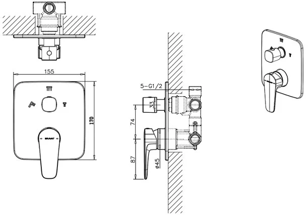 Смеситель для душа Bravat Source PB8173218BW-3-ENG латунь - фото 2