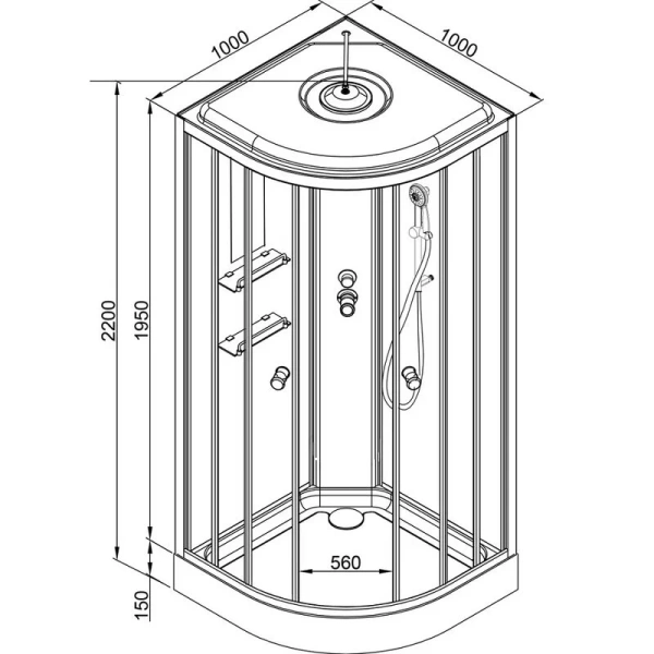 Душевая кабина Deto EM 100x100 см с освещением, полукруглые, четверть круга - фото 2