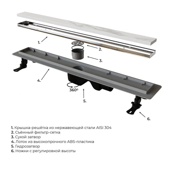 Душевой лоток RGW Drain Leo 80 см хром, с сухим затвором, с мокрым затвором - фото 6