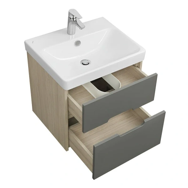 Тумба под раковину подвесная Акватон Оливия 55 см грей/дуб ойстер, комбинированная - фото 7