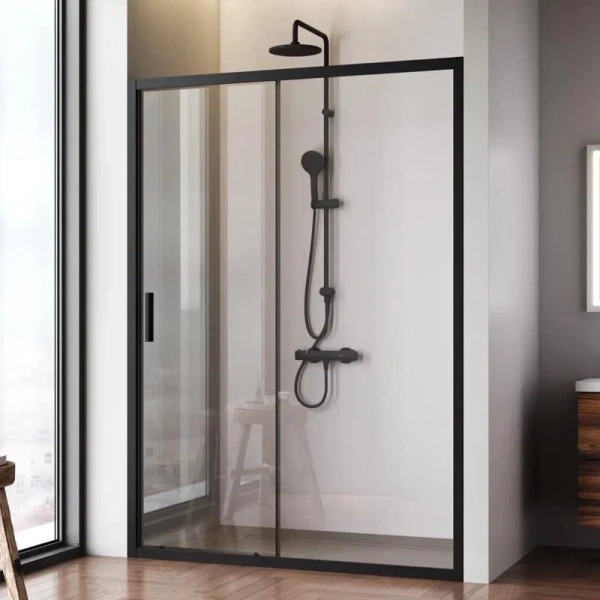 Душевая дверь в нишу AM.PM Gem Solo 140 см профиль черный стекло прозрачное, недорогие, в нишу, стеклянные - фото 5