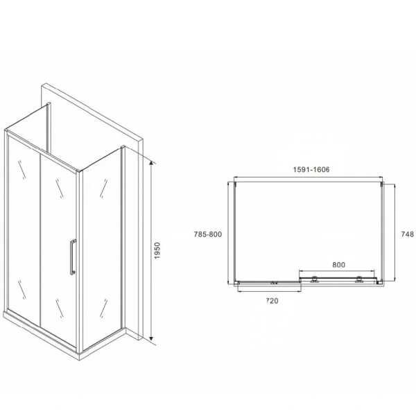 Душевой уголок Abber Schwarzer Diamant 160x80 см пристенный, прямоугольные - фото 2