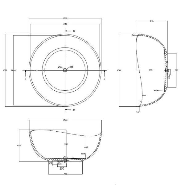 Ванна из полиэфирной смолы Abber Kristall 150x150 см бирюзовая, современныe, hi-tech - фото 2