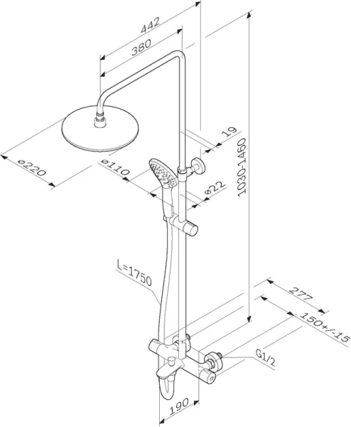 Душевая стойка Am.Pm Gem с термостатом, с изливом index_1 - фото 14