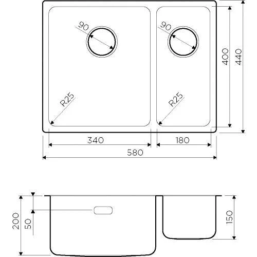Мойка для кухни Omoikiri Tadzava 58-2-U/I-IN-L 58 см чаша справа, врезные - фото 2