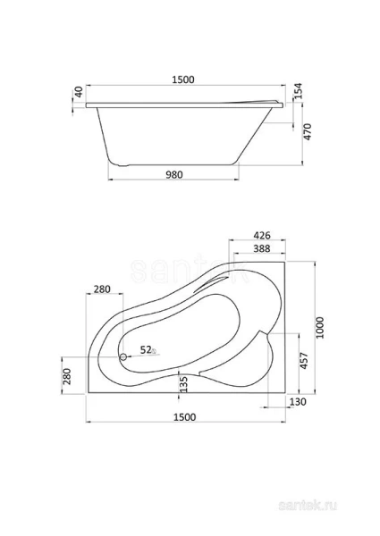 Ванна акриловая  Santek Ибица 150х100 без гидромассажа левосторонняя, без гидромассажа, недорогие, большие - фото 5