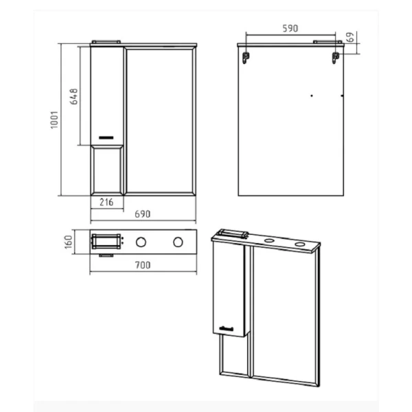 Зеркальный шкаф с подсветкой Misty Терра 70 см белый, правый, по запросу - фото 2