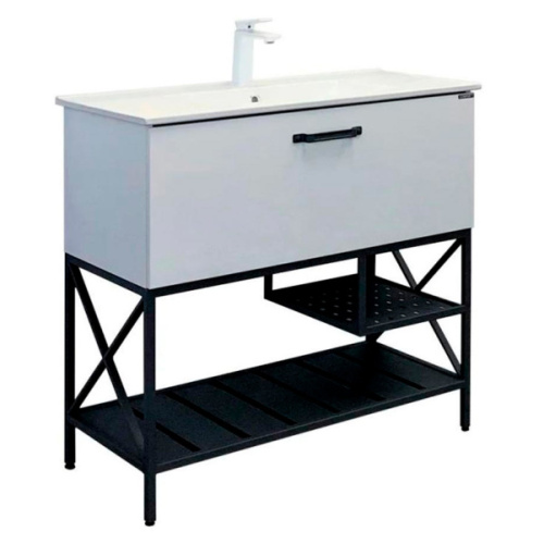 Тумба с раковиной напольная Comforty Бредфорд 90 см белая/графит - фото 1
