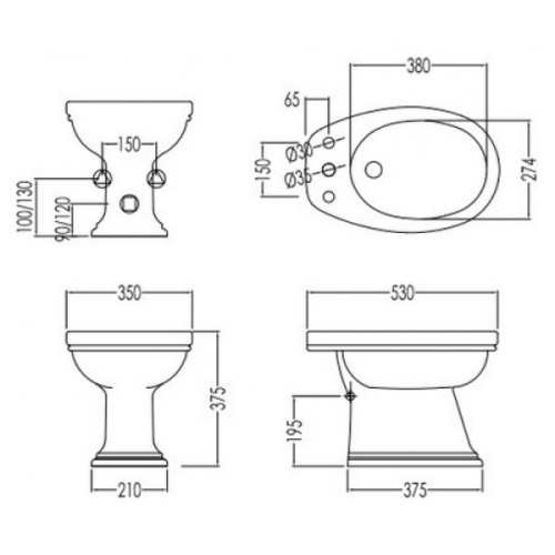 Биде напольное Devon & Devon Rose с тремя отверстиями под смеситель - фото 3