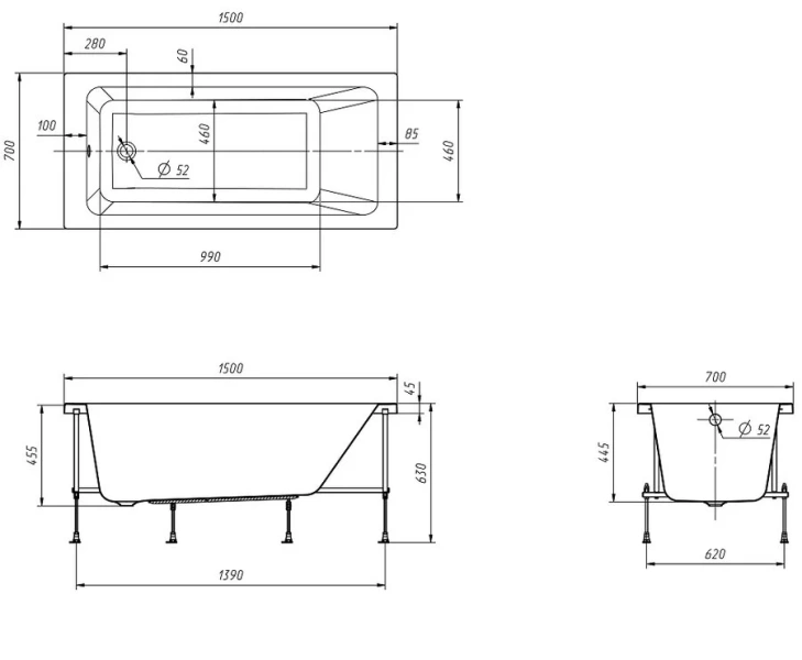 Ванна акриловая Roca Leon 7.2486.5.900.0 150 x 70 см, белый - фото 2