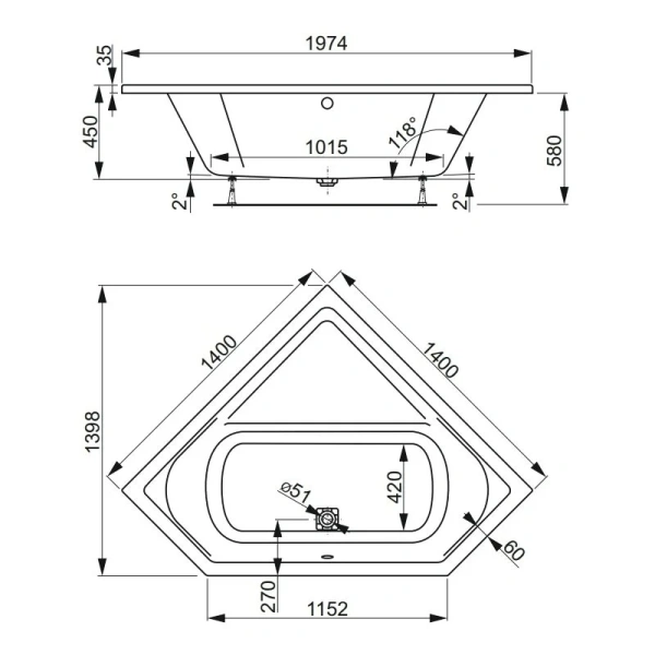 Ванна акриловая Vagnerplast Cavallo Corner 140×140 см белая - фото 2