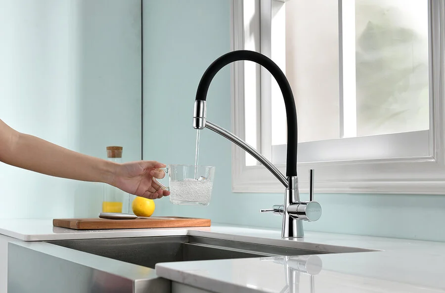 Смеситель для кухни Paulmark Siegen хром с черным, с поворотным изливом, с гибким изливом - фото 7