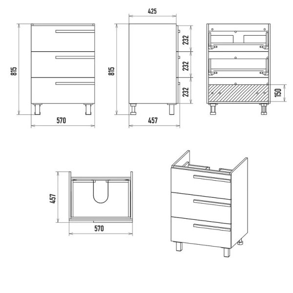 Тумба под раковину напольная Misty Ненси 60 см серая, в наличии - фото 2