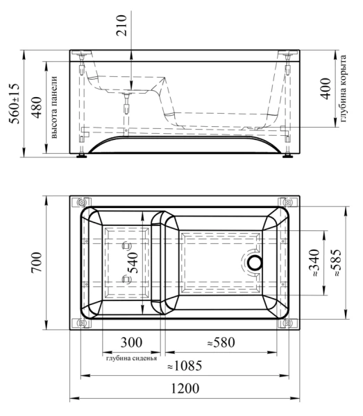 Акриловая ванна Радомир Джоанна 2-01-0-0-1-253Р, 120 x 70 см, каркас разборный в комплекте, белая - фото 2