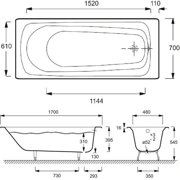 Ванна чугунная Jacob Delafon Melodie E2922-00, 170 x 70 см, белая, ножки и слив-перелив в подарок - фото 2