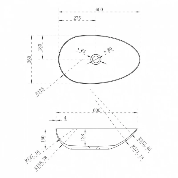 Раковина Abber Stein 60 см овальная - фото 2