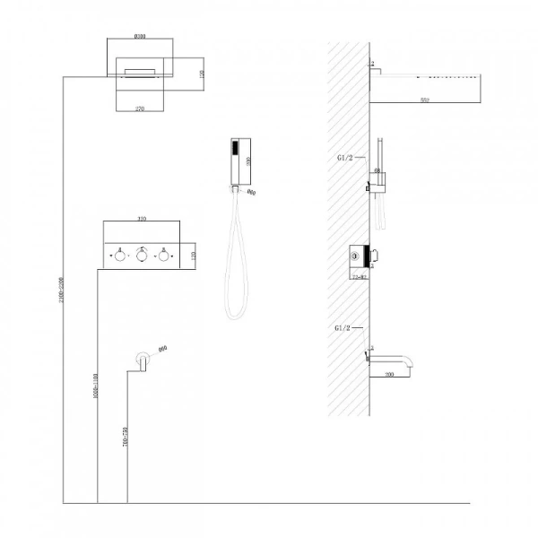 Душевой комплект Abber Wasser Kreis черный матовый, душевые комплекты, наборы - фото 2
