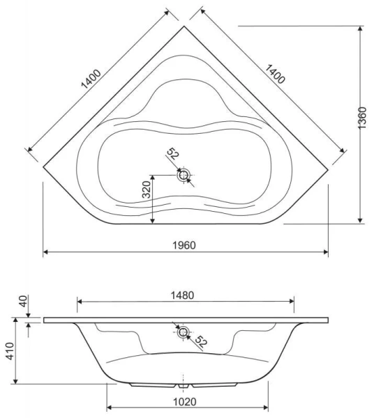 Ванна акриловая Cezares Plitvice 140х140 см угловая - фото 2