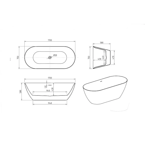 Ванна акриловая Royal Bath Pafos RB611701GR, 170 x 75 см, цвет белый - фото 2