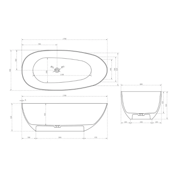 Ванна карбоновая Abber Karbon 170x80 см овальная - фото 2