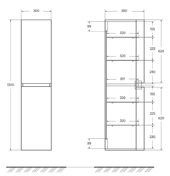 Шкаф-пенал подвесной Cezares Vague 30 см Rovere Sbiancato, в наличии - фото 2