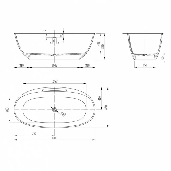 Ванна из искусственного камня Abber Stein 170x85 см белая матовая - фото 2