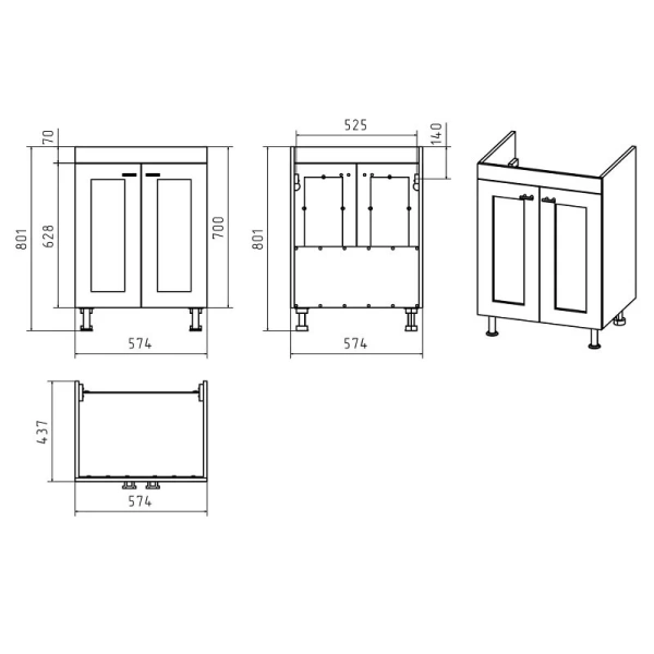 Тумба под раковину напольная Misty Урал 60 см белая, в наличии - фото 2