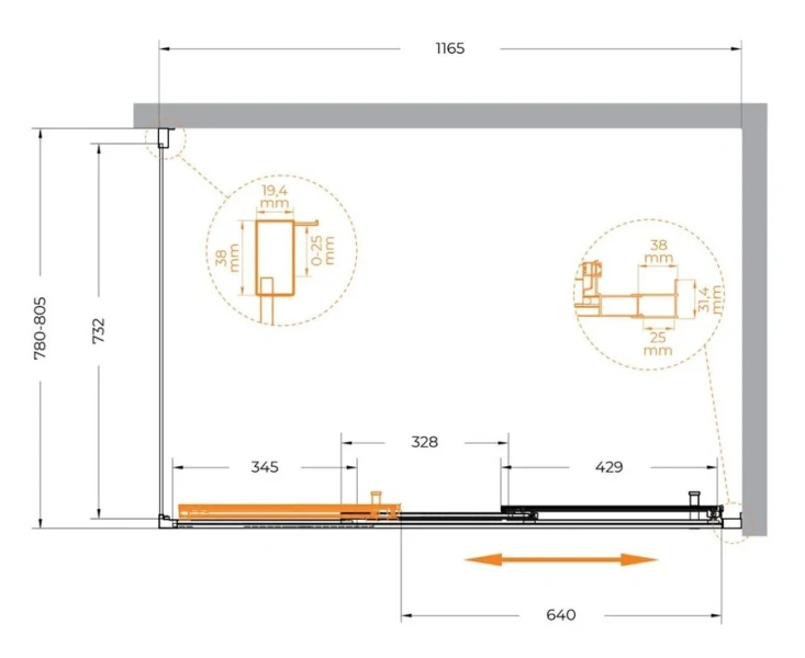 Душевой уголок Cezares Molveno 120х80 см стекло прозрачное профиль хром - фото 2