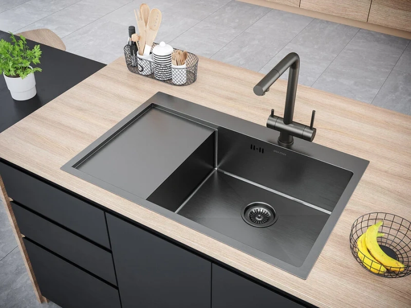 Мойка для кухни Paulmark Atlan 78 см вороненая сталь, правая, нет в наличии - фото 8