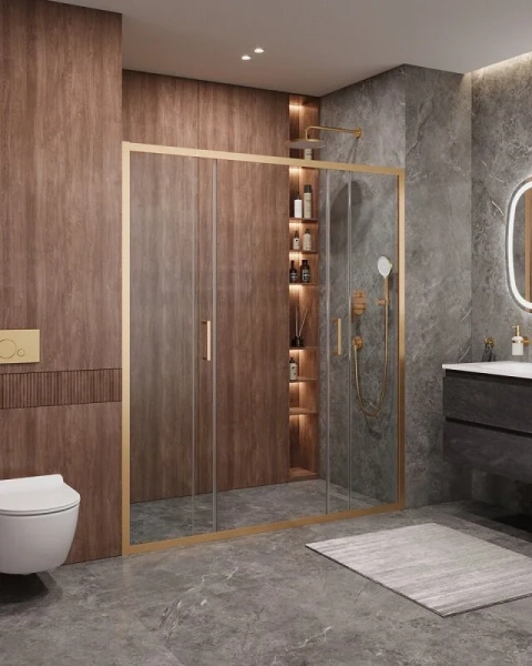 Душевая дверь в нишу Cezares Molveno 170 см стекло прозрачное профиль золото, золото - фото 4