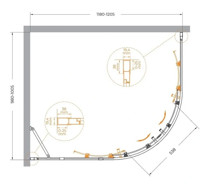 Душевой уголок Cezares Molveno 120х100 см стекло прозрачное профиль золото - фото 2