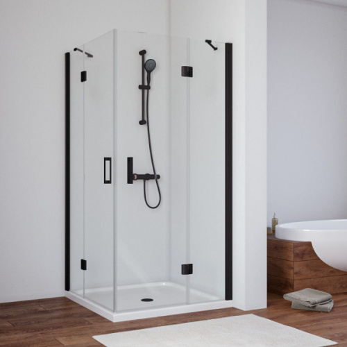 Душевой уголок профиль черный глянцевый стекло шиншилла Vegas-glass - фото 1