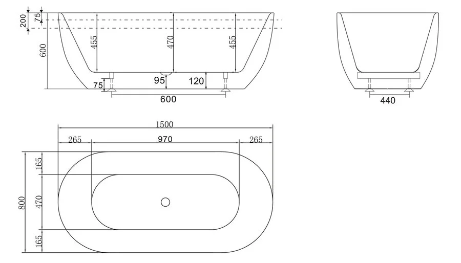 Ванна акриловая BelBagno 150х75 см овальная - фото 2