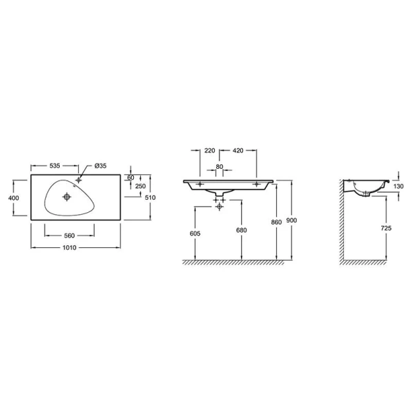 Подвесная раковина-столешница Nouvelle Vague Jacob Delafon EXAQ112-Z-00 101х51 см, современные, hi-tech - фото 2