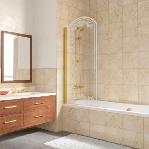 Душевая шторка на ванную стекло стекло прозрачное рисунок матовый Vegas-glass EV arc 0075 B2 L