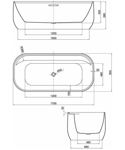 Ванна акриловая Black&White Swan 170x80 см белая, без гидромассажа, большие - фото 6