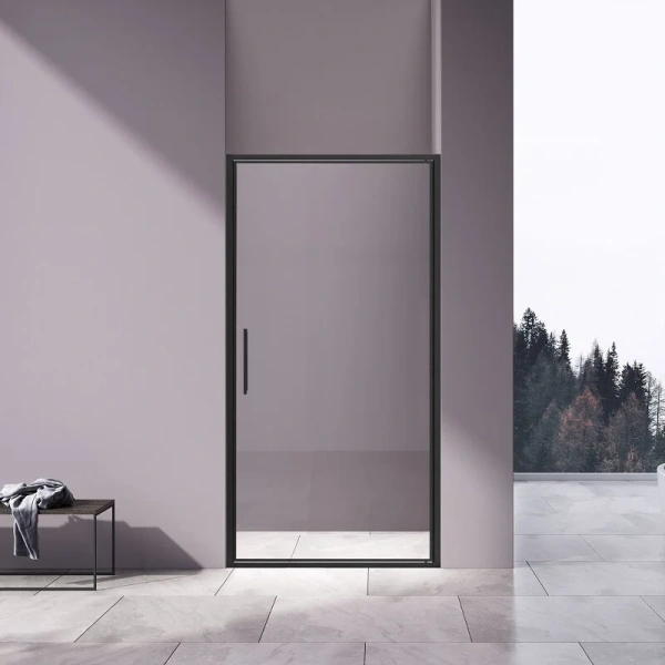 Душевая дверь в нишу Vincea Slim 90 см профиль черный стекло прозрачное - фото 1