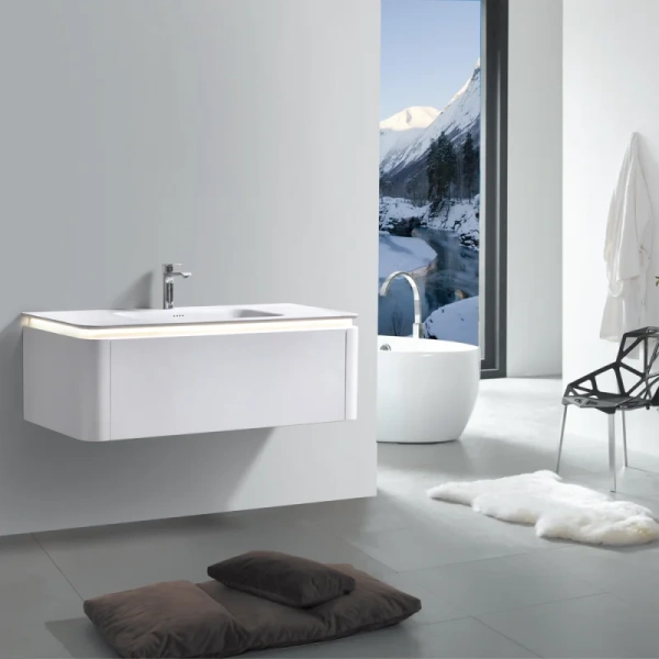 Тумба с раковиной подвесная Black&White Universe 120 см Milk white, комплект (набор) - фото 8