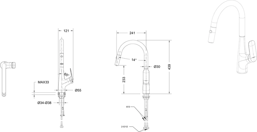 Смеситель для кухни Bravat с вытяжным изливом - фото 2