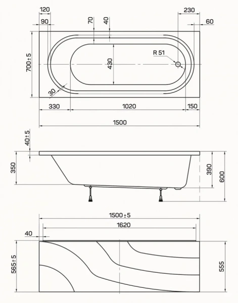 Ванна акриловая Poseidon Darina 01дар1570 150 x 70 см, белая - фото 2
