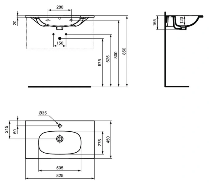 Раковина Ideal Standard Tesi 80 см белая матовая, современные, hi-tech - фото 2
