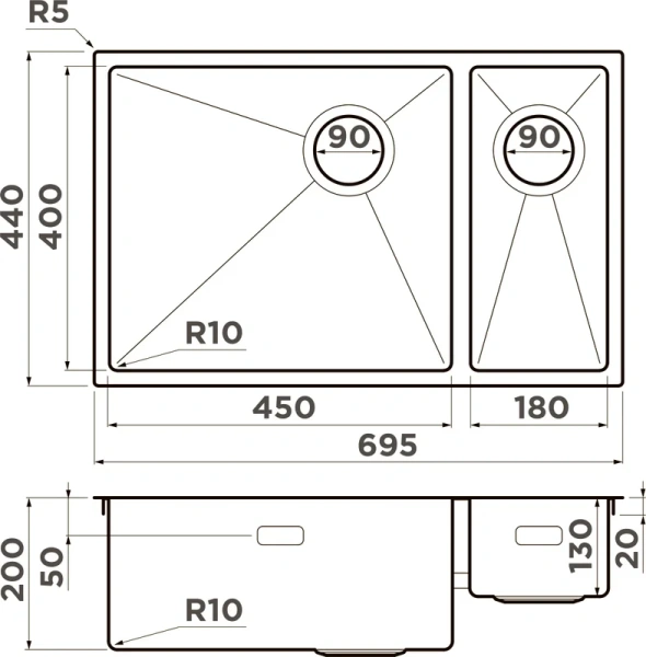 Мойка для кухни Omoikiri Taki 69-2-U/IF-GB-L Side 69 см левосторонняя, врезные - фото 2