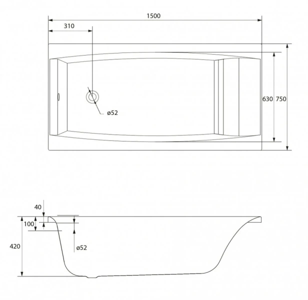 Ванна акриловая Cersanit Virgo 63352 150x75 см прямоугольная - фото 2