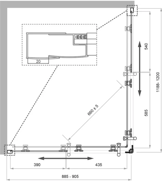 Душевой уголок BelBagno Uno-195 120х90 см профиль хром стекло рифленое, недорогие, стеклянные, угловые, без поддона - фото 6